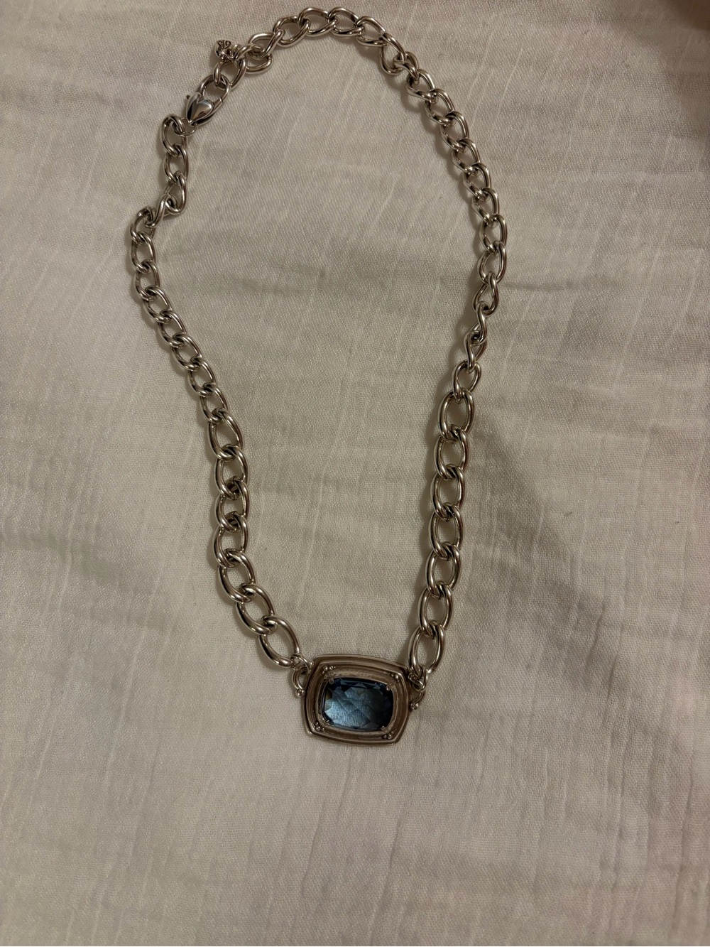 Brighton Silver-Tone Necklace with Blue Faceted Pendant